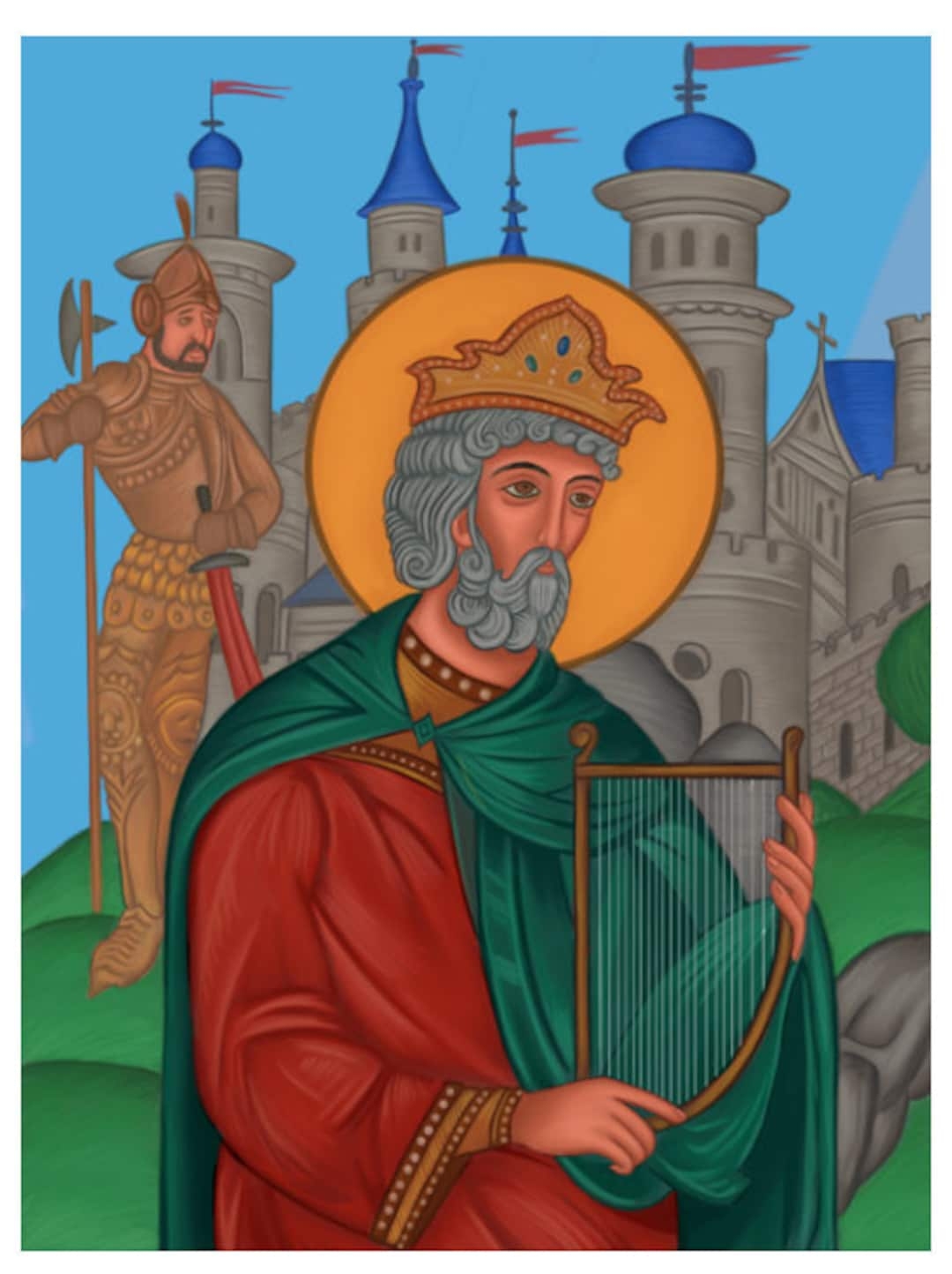 King David And His Kingdom Digital Hand Drawn Byzantine Icon Etsy
