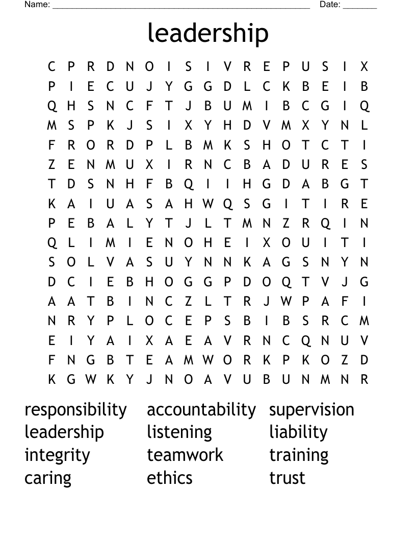 Leadership Word Search WordMint