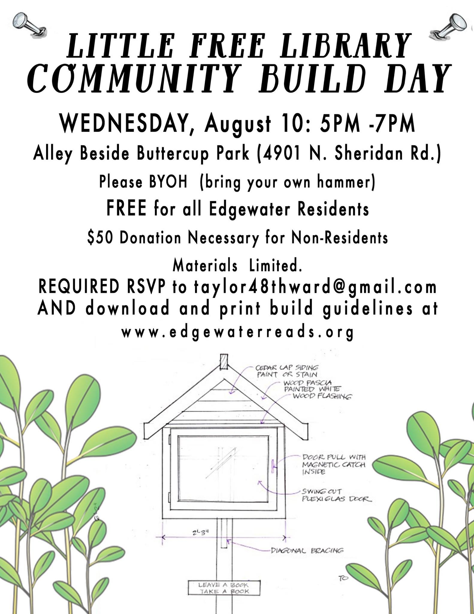 Little Free Library Community Build Day August 10th Edgewater Glen Association