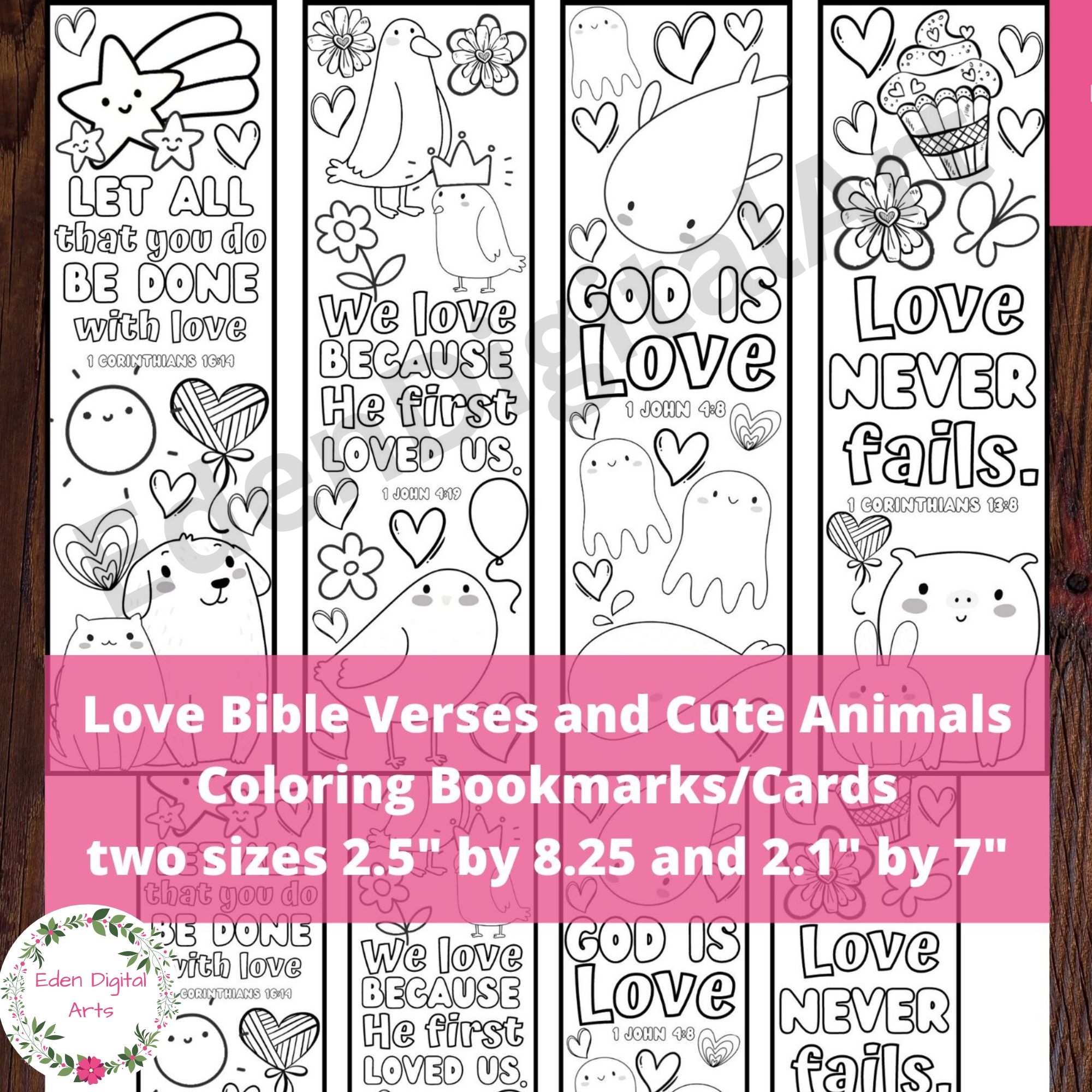Love Bible Verses Cute Animals Doodle Coloring Bookmarks Scripture Valentine Cards Student Teacher Gifts Rewards Classful