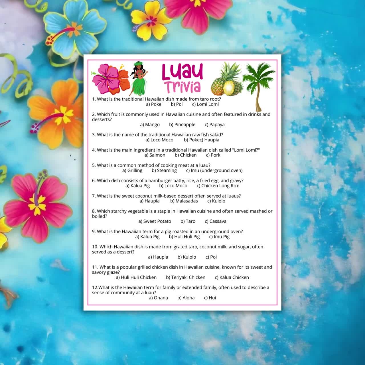 Luau Trivia Game Printable Hawaiian Game For Kids Adults tropical Baby Shower Activity Office Party Fun birthday Anniversary Trivia Idea Etsy Israel