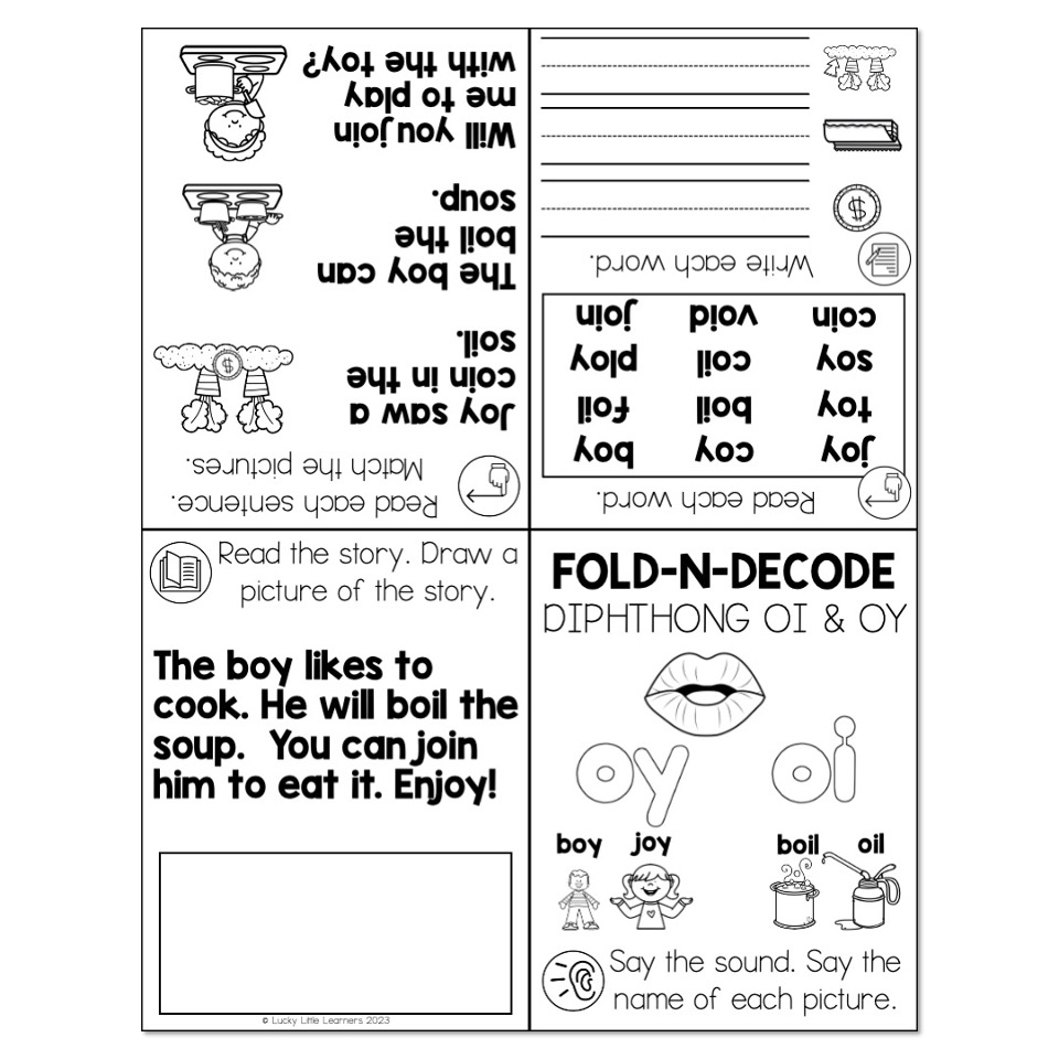 Lucky To Learn Phonics Other Vowels Diphthongs OI OY Fold N Decode Lucky Little Learners