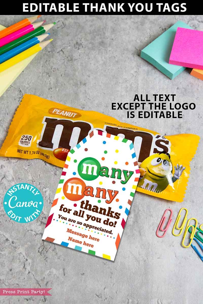 M Ms Candy Thank You Sayings Gift Tag