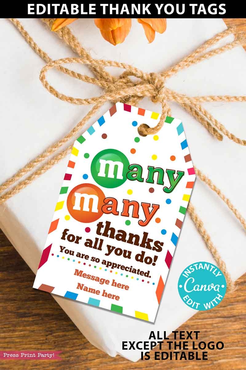 M Ms Candy Thank You Sayings Gift Tag
