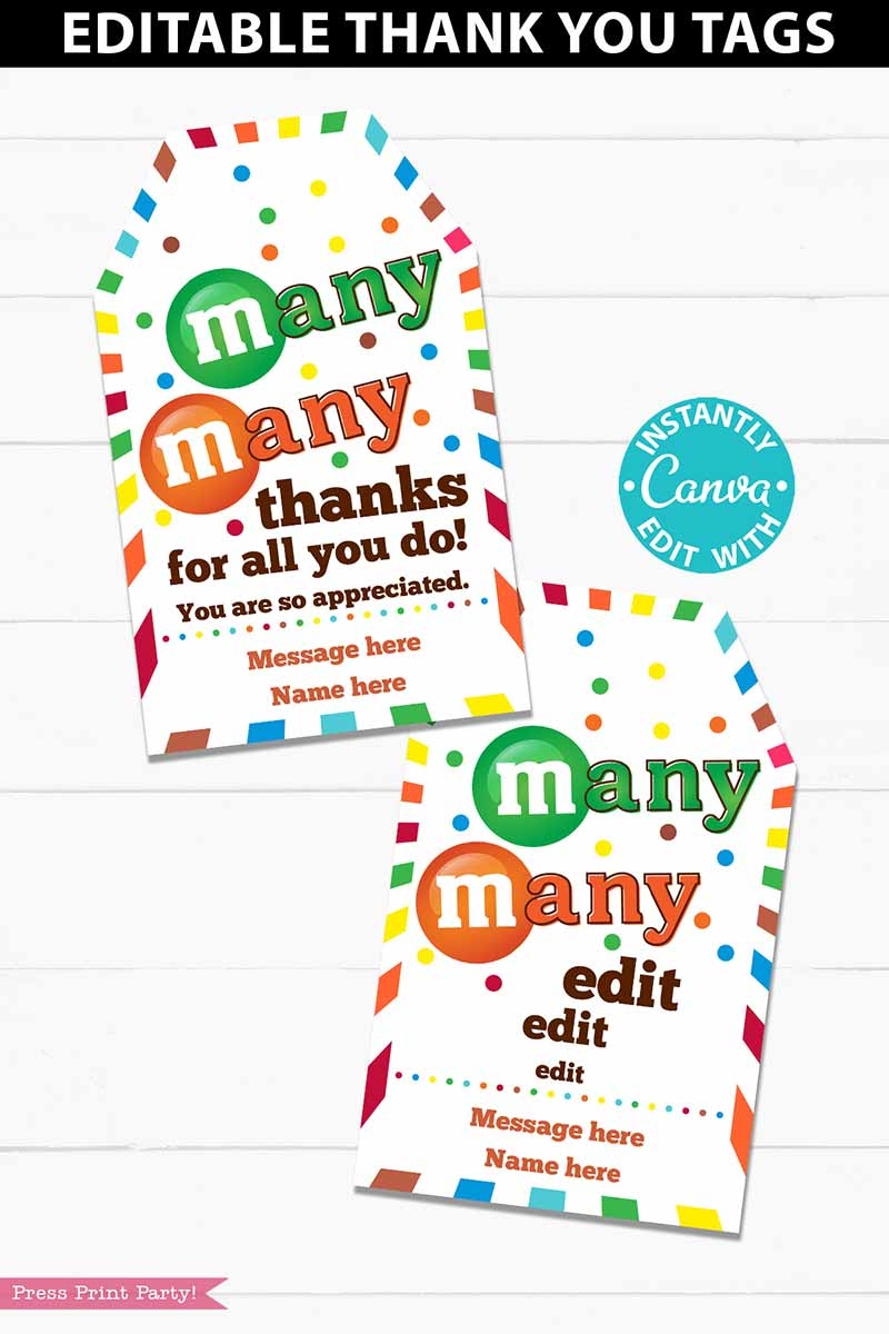 M Ms Candy Thank You Sayings Gift Tag