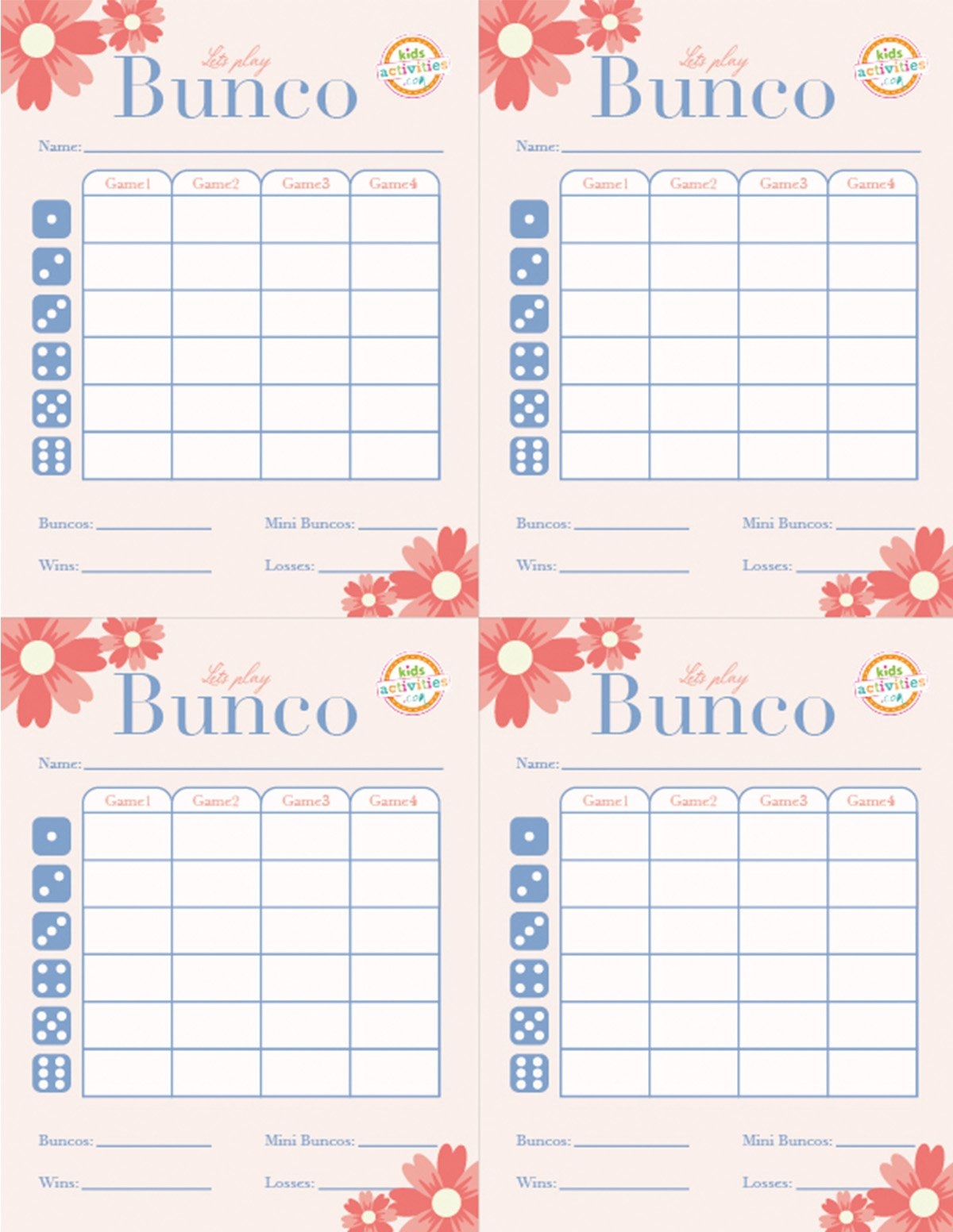Bunco Printables Free