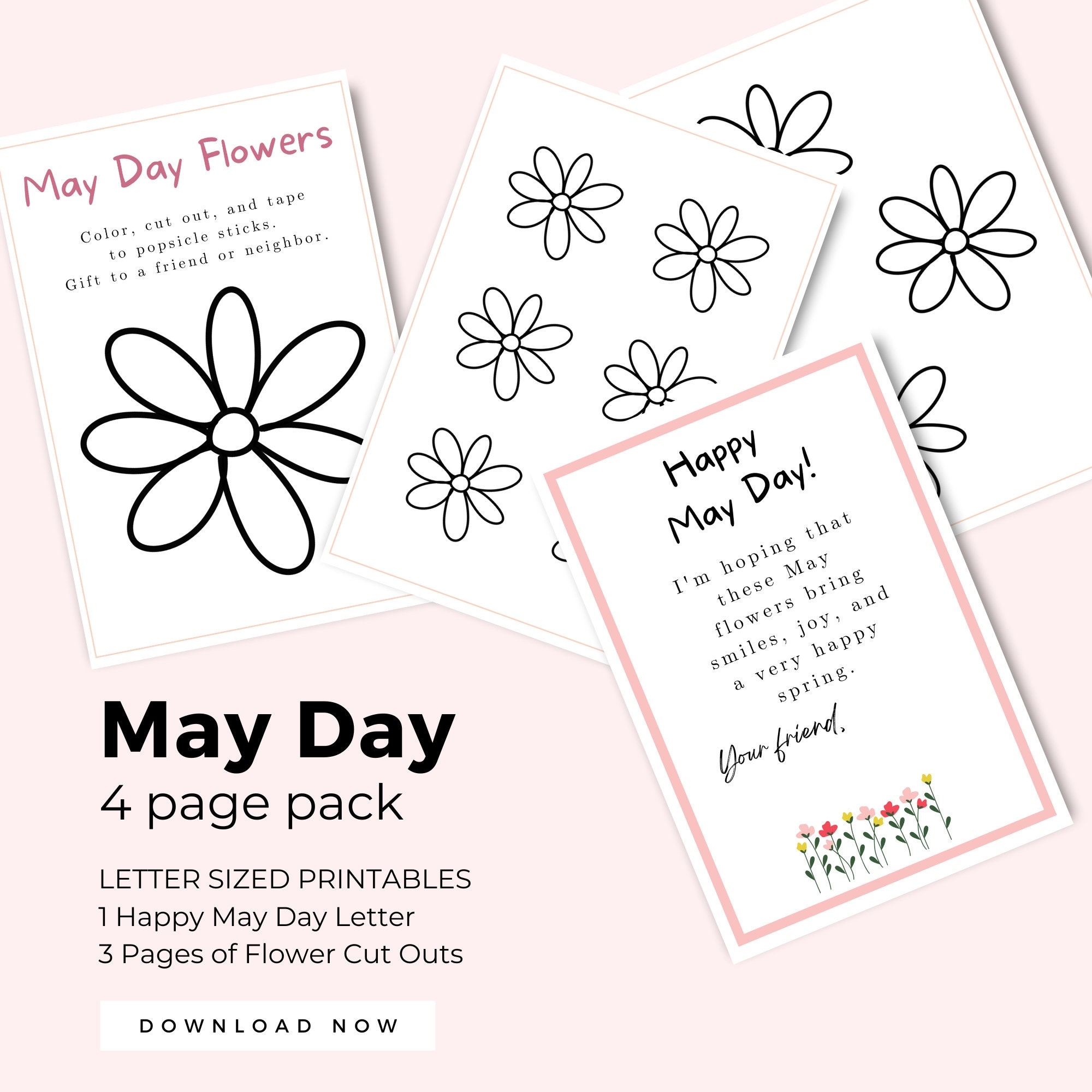 May Day Card For Kids Printable Letter Size With Flower Cutouts May Day Note Spring Preschool Activity Printable Instant Download Card Etsy