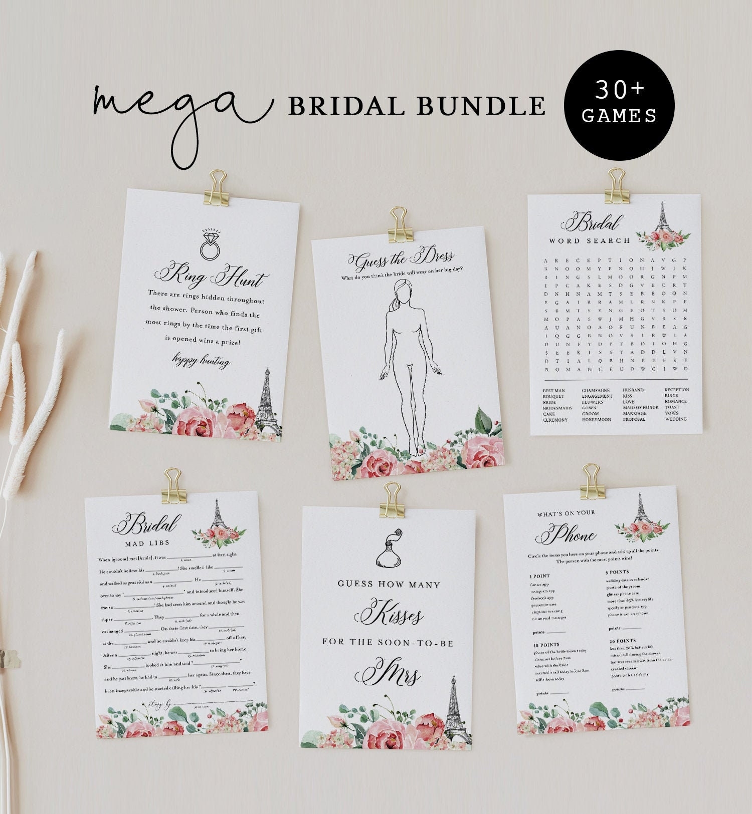 MEGA Paris Bridal Shower Game Bundle 35 Games Editable Templates Parisian Theme Wedding Shower Games Instant Download Templett 001BGB