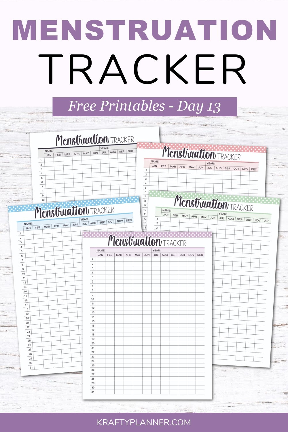 Menstruation Tracker Free Printable Day 13 Krafty Planner