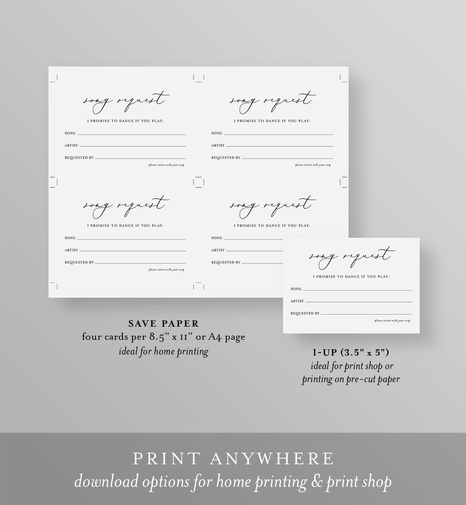 Minimalist Song Request Card Printable Wedding DJ Request Song Request RSVP Insert Editable Instant Download Templett 045 103SR