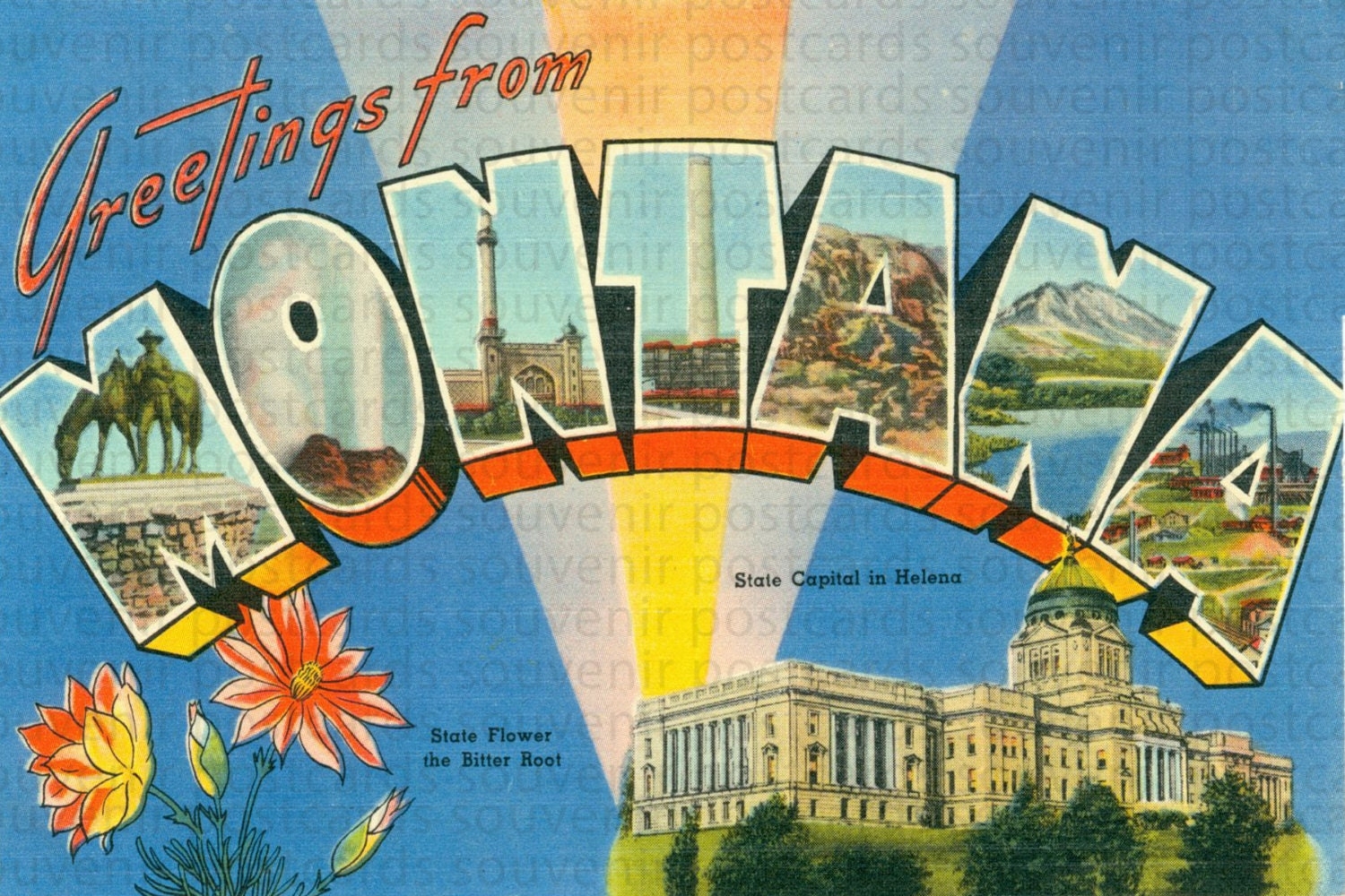 Montana Postcard Montana Montana Print Montana Art Montana Souvenirs Montana Souvenir Montana Download Montana Vintage Postcard Etsy