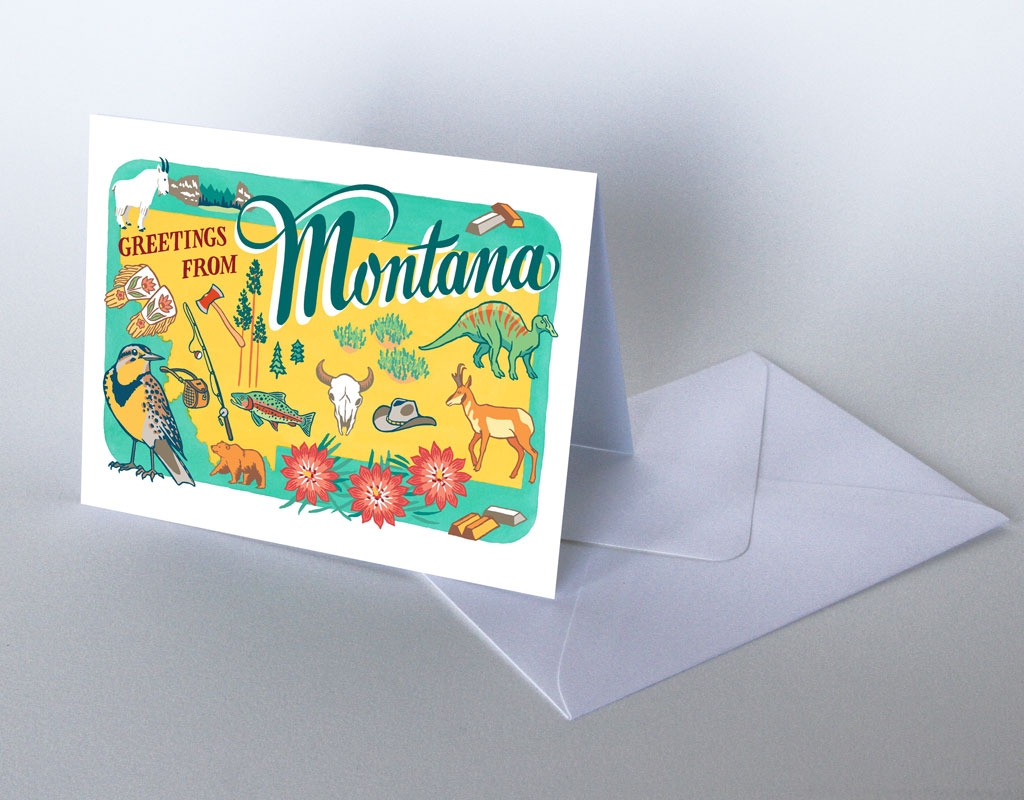 Montana State Card Drawn The Road Again