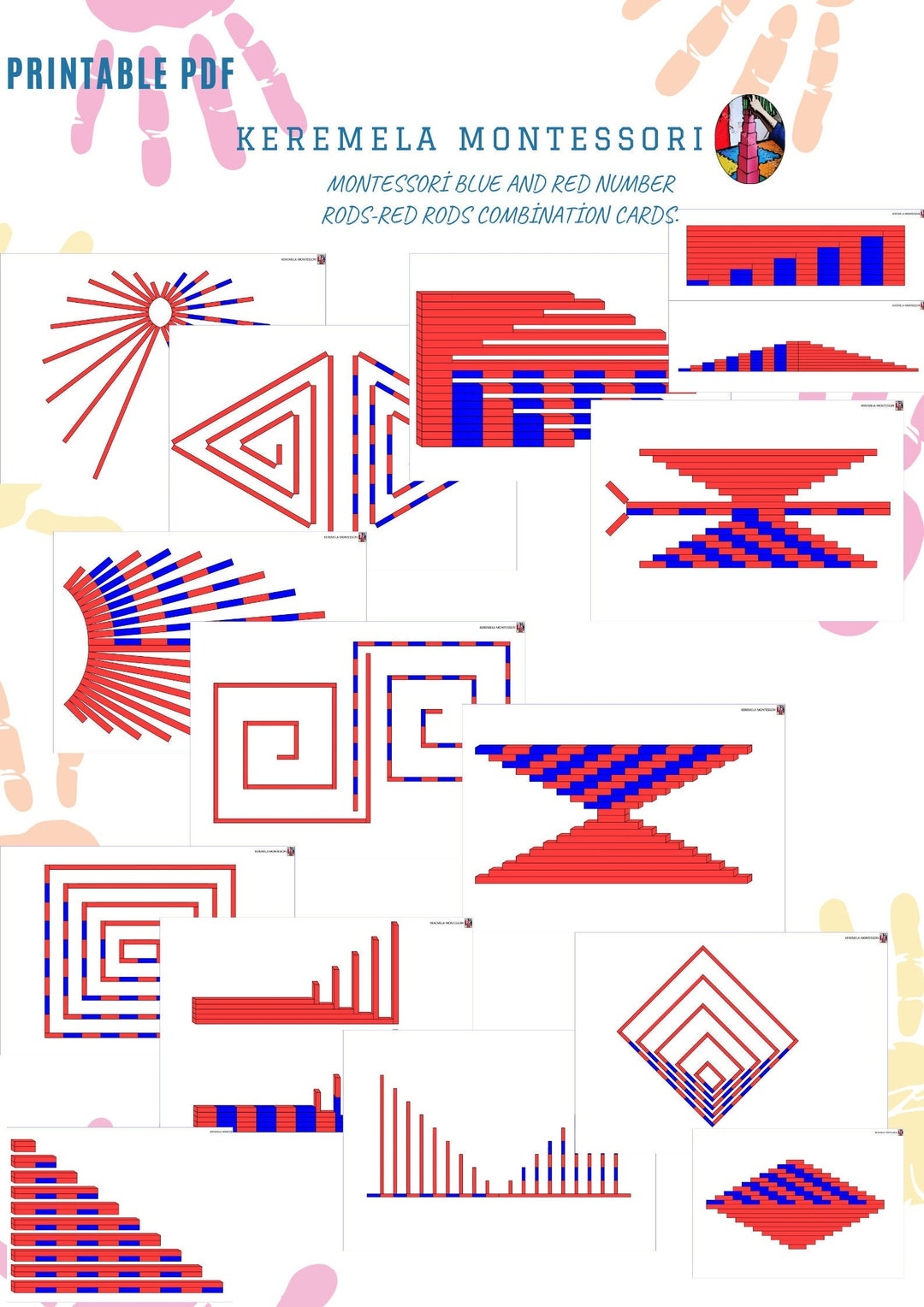 Montessori Blue And Red Number Rods red Rods Combination Cards math Digital Worksheet educational Material montessori Printable PDF Learn Etsy
