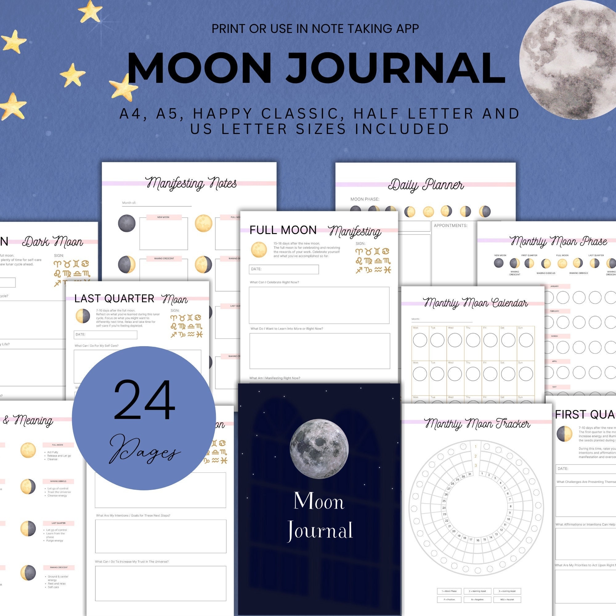 Moon Journal Moon Planner Phases Of The Moon Astrological Guide Lunar Cycle Printable Moon Workbook Instant Download Moon Worksheet Etsy