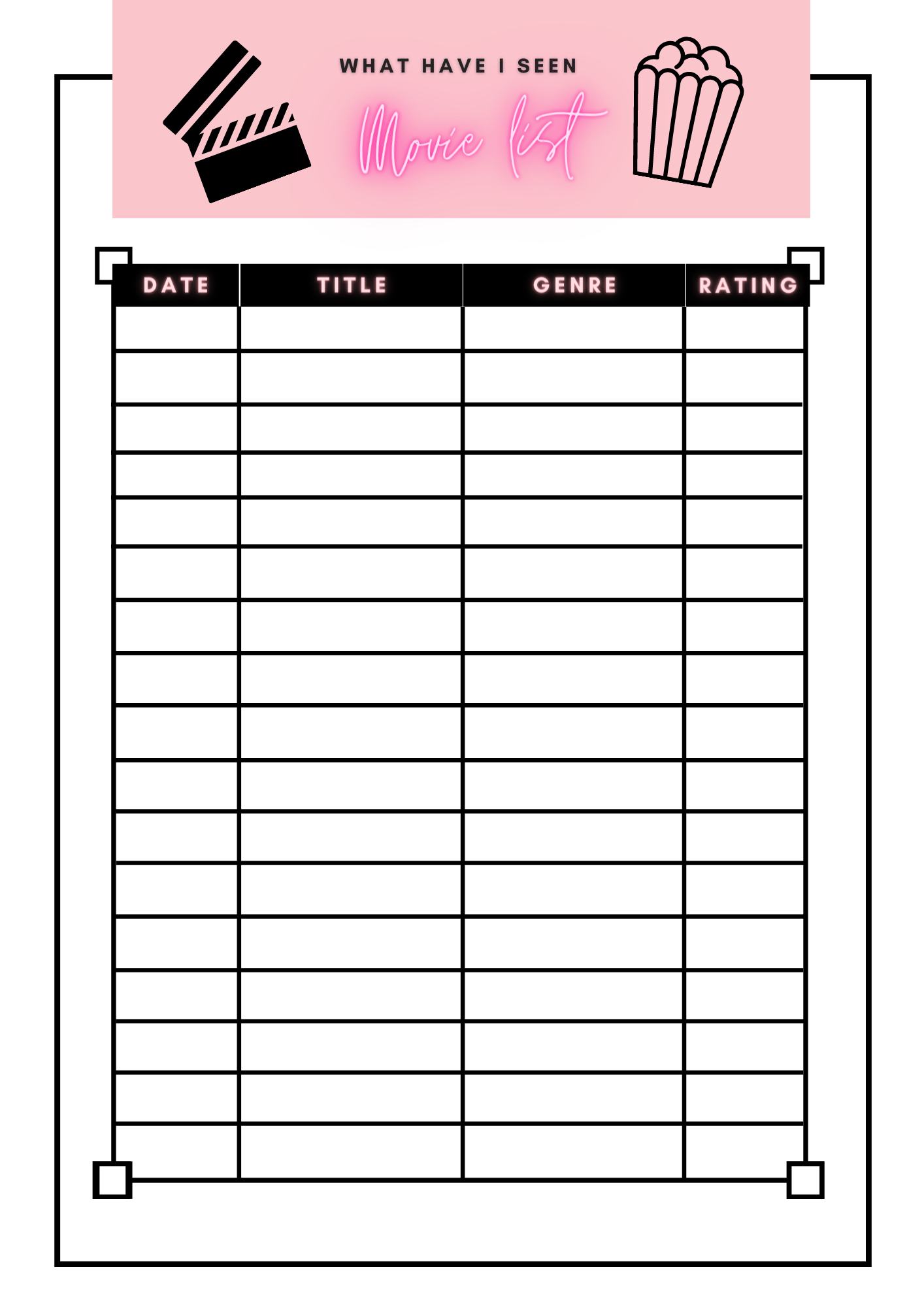 Movie List Printable