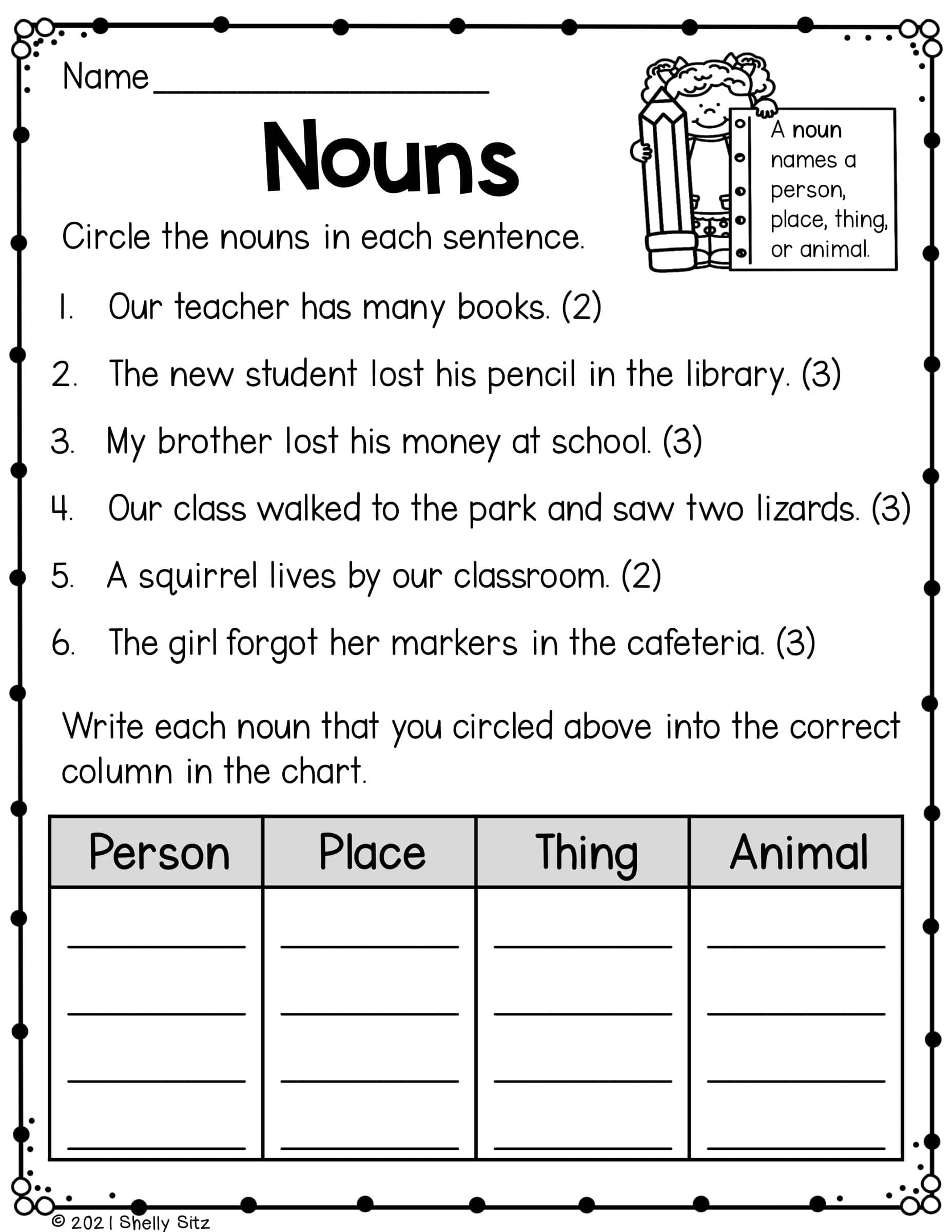 Free Noun Printable Worksheets