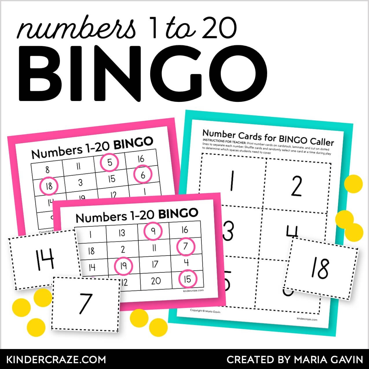 Numbers 1 20 Bingo Featuring Numbers In The Teens Kinder Craze