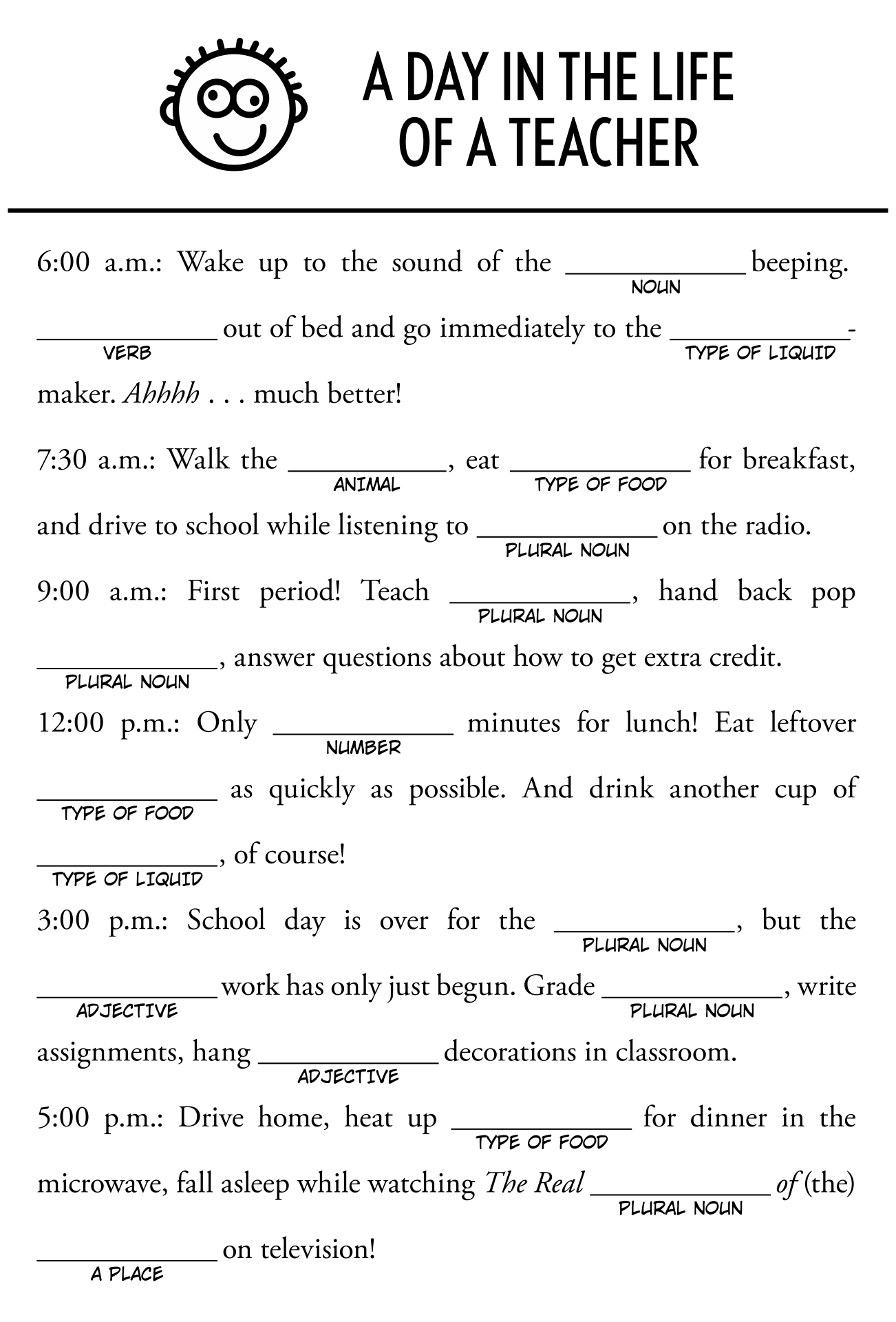 Printable Mad Libs Free
