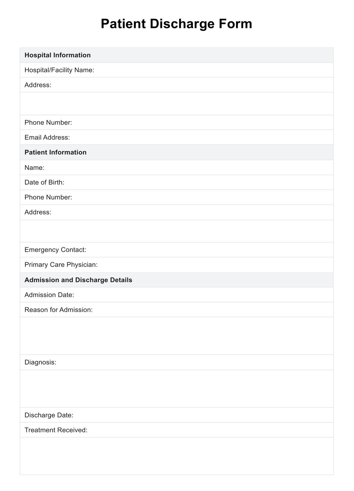 Patient Discharge Form Example Free PDF Download