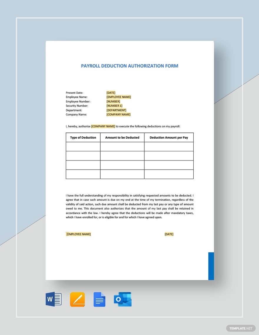 Payroll Deduction Authorization Form Template In Word Pages Google Docs Download Template