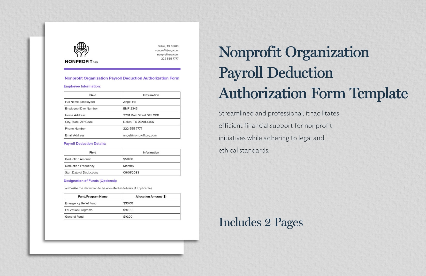 Payroll Deduction Form Template In Pages MS Word GDocsLink Download Template