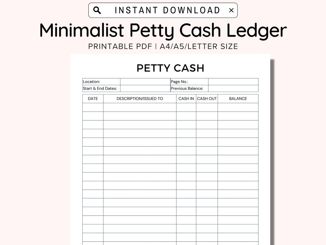 Petty Cash Ledger Printable Petty Cash Log Printable Petty Cash Ledger Sheets Small Business Bookkeeping And Accounting Balancing A4 A5 Etsy