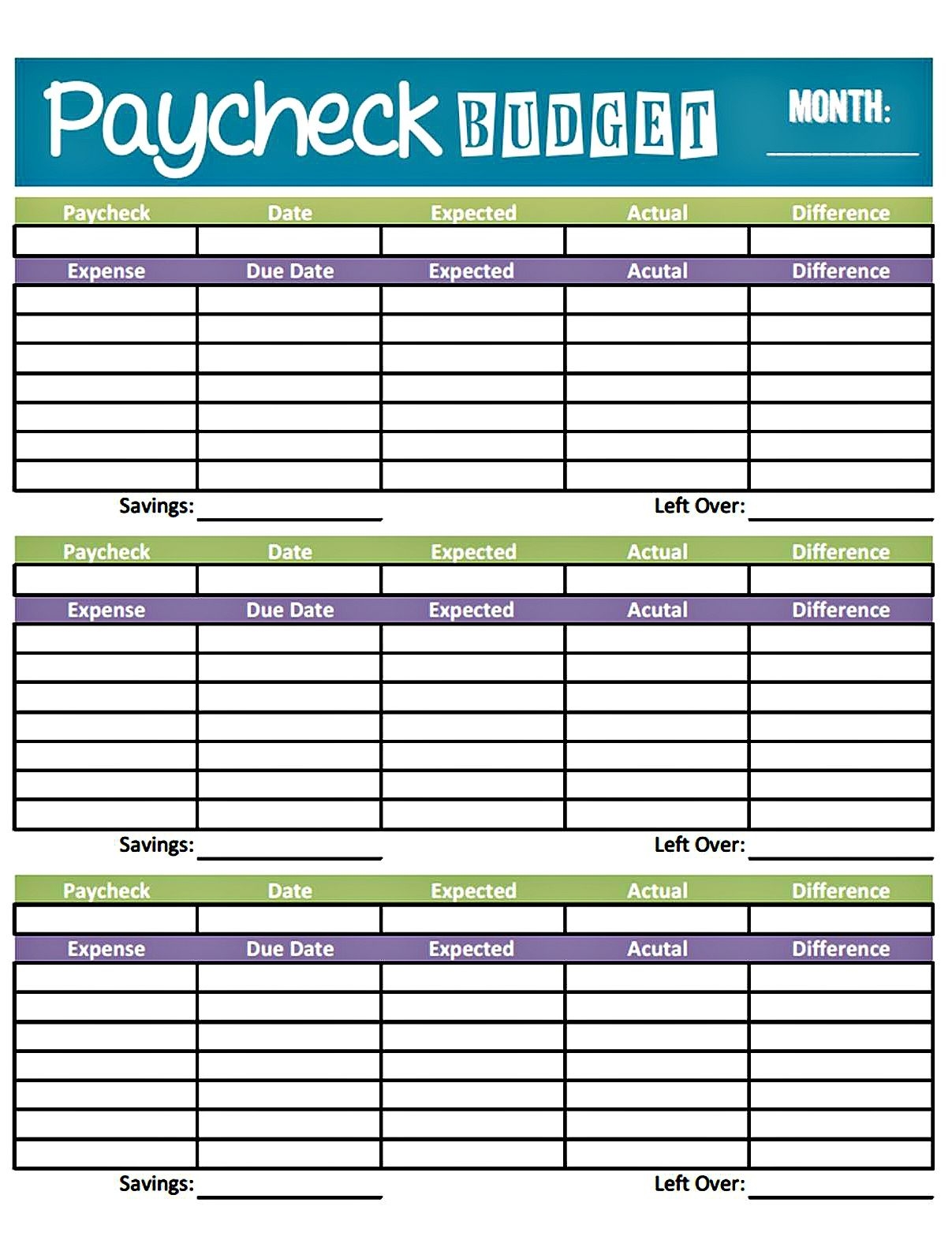 Free Printable Paycheck Budget Worksheets