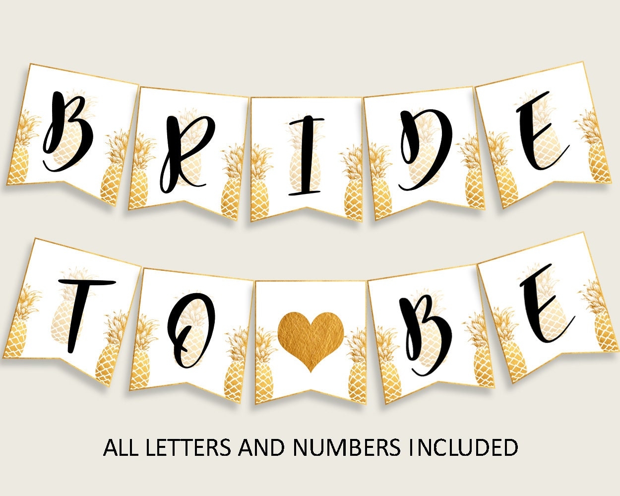 Pineapple Bridal Shower Banner Letters Printable Gold White Banner Pennant Flags Decoration Banner Alphabet A z Instant Download 86GZU Etsy