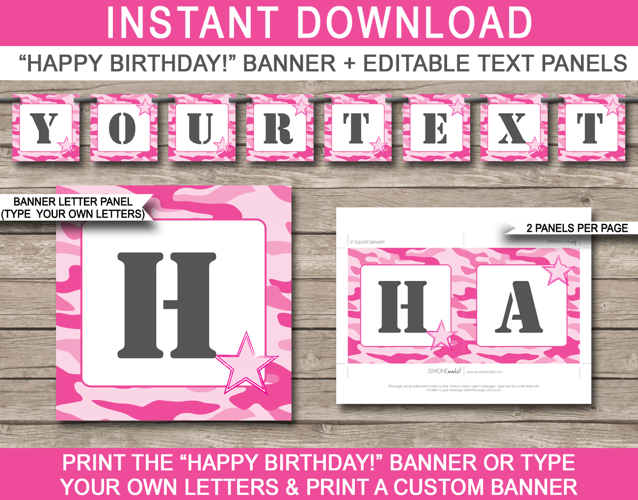 Pink Camo Banner Template Happy Birthday Banner Editable Bunting