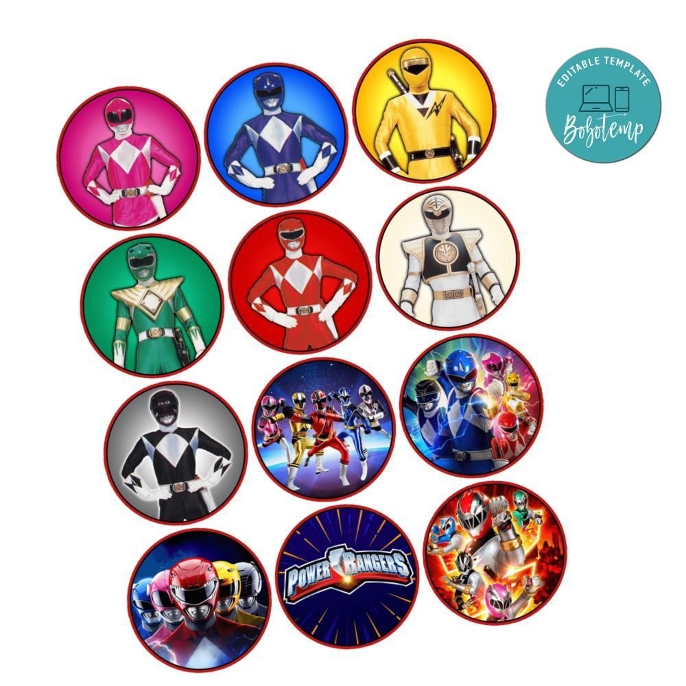Power Rangers Cupcake Toppers Template Printable Instant Download Bobotemp
