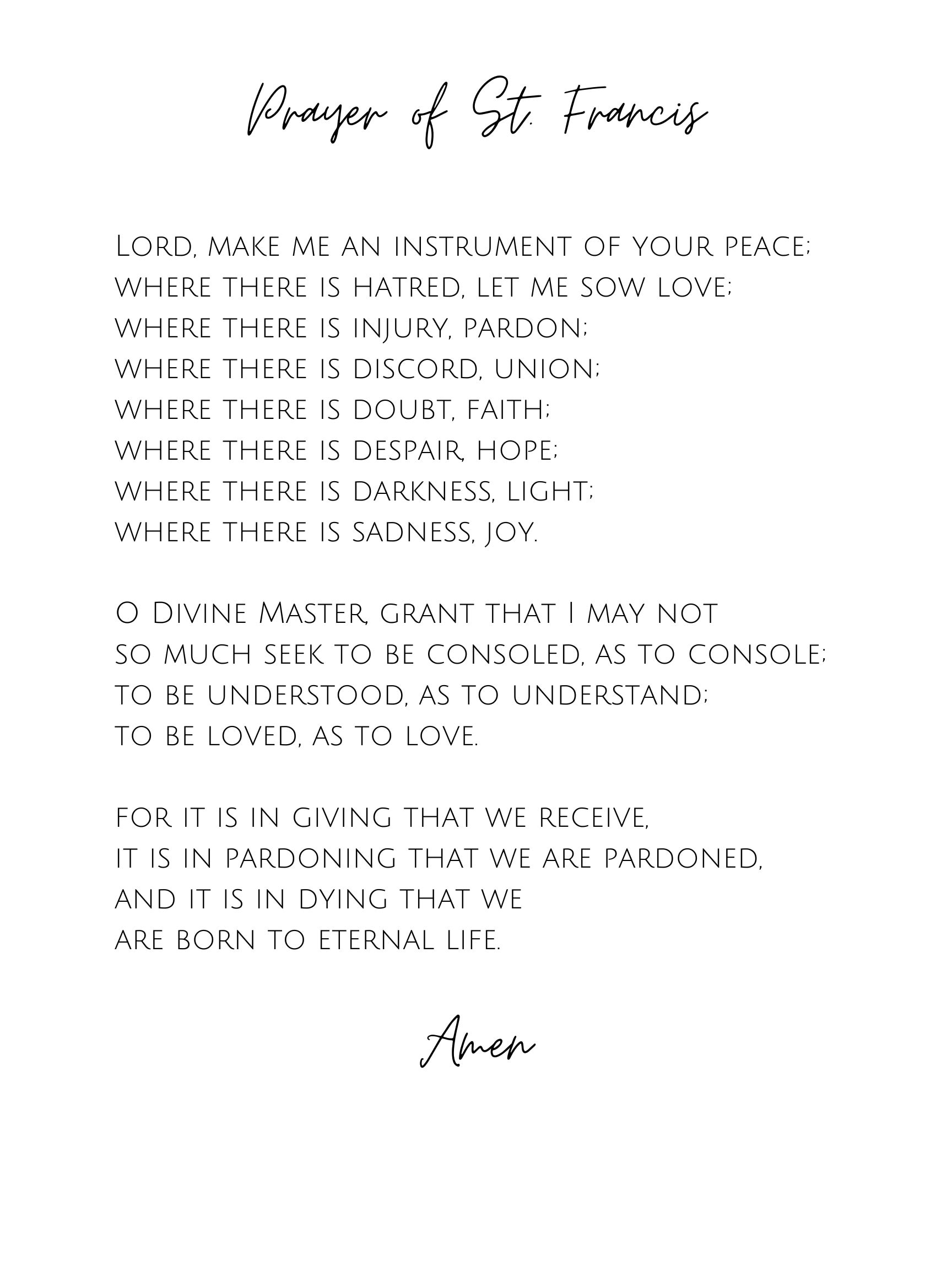 Prayer Of St Francis Saint Francis Prayer PRINTABLE Art Prayer Quote 8x10 Wall Sign Digital DOWNLOAD Print PDF Etsy