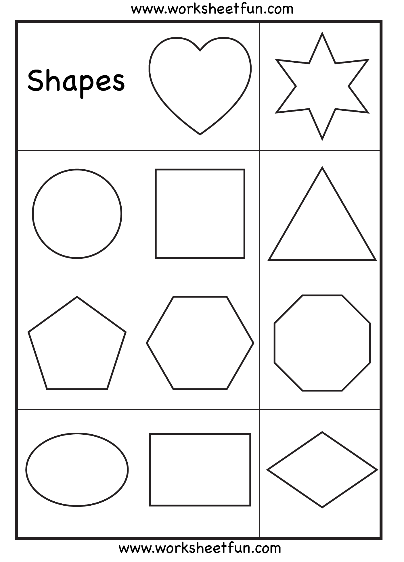Preschool Heart Star Circle Square Triangle Pentagon Hexagon Octagon Oval Rectangle And Diamond Shapes Worksheet FREE Printable Worksheets