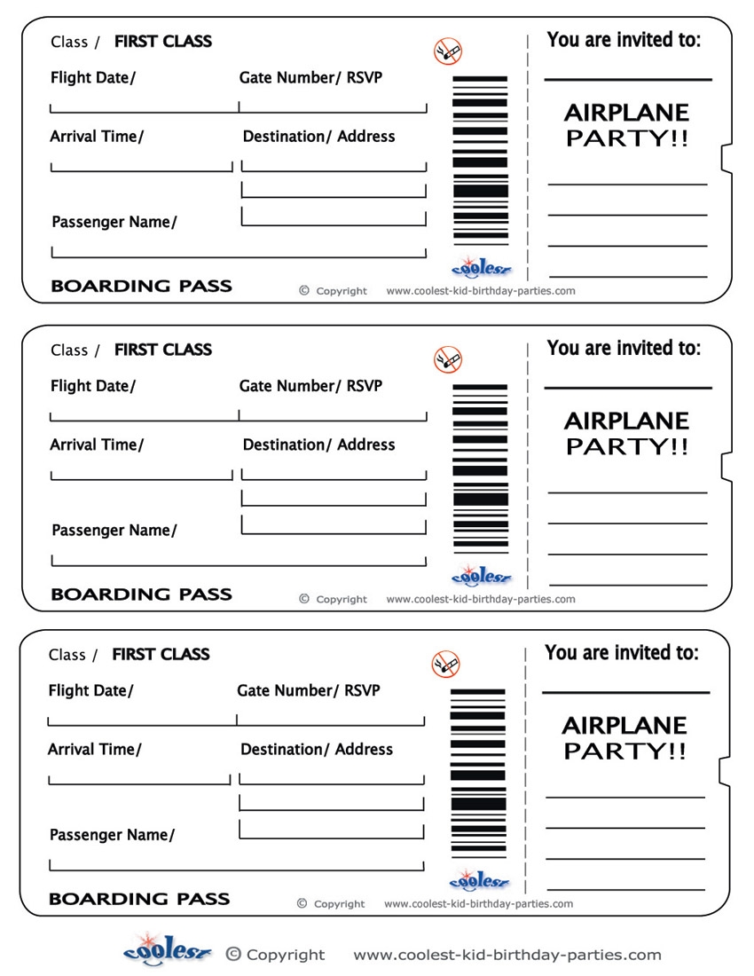 Printable Airplane Boarding Pass Invitations Coolest Free Printables