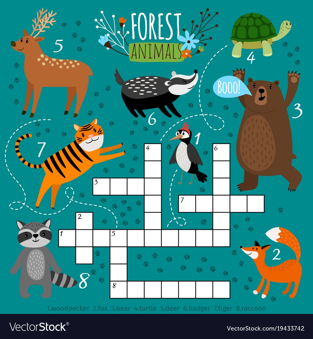 Printable Animal Crossword Royalty Free Vector Image