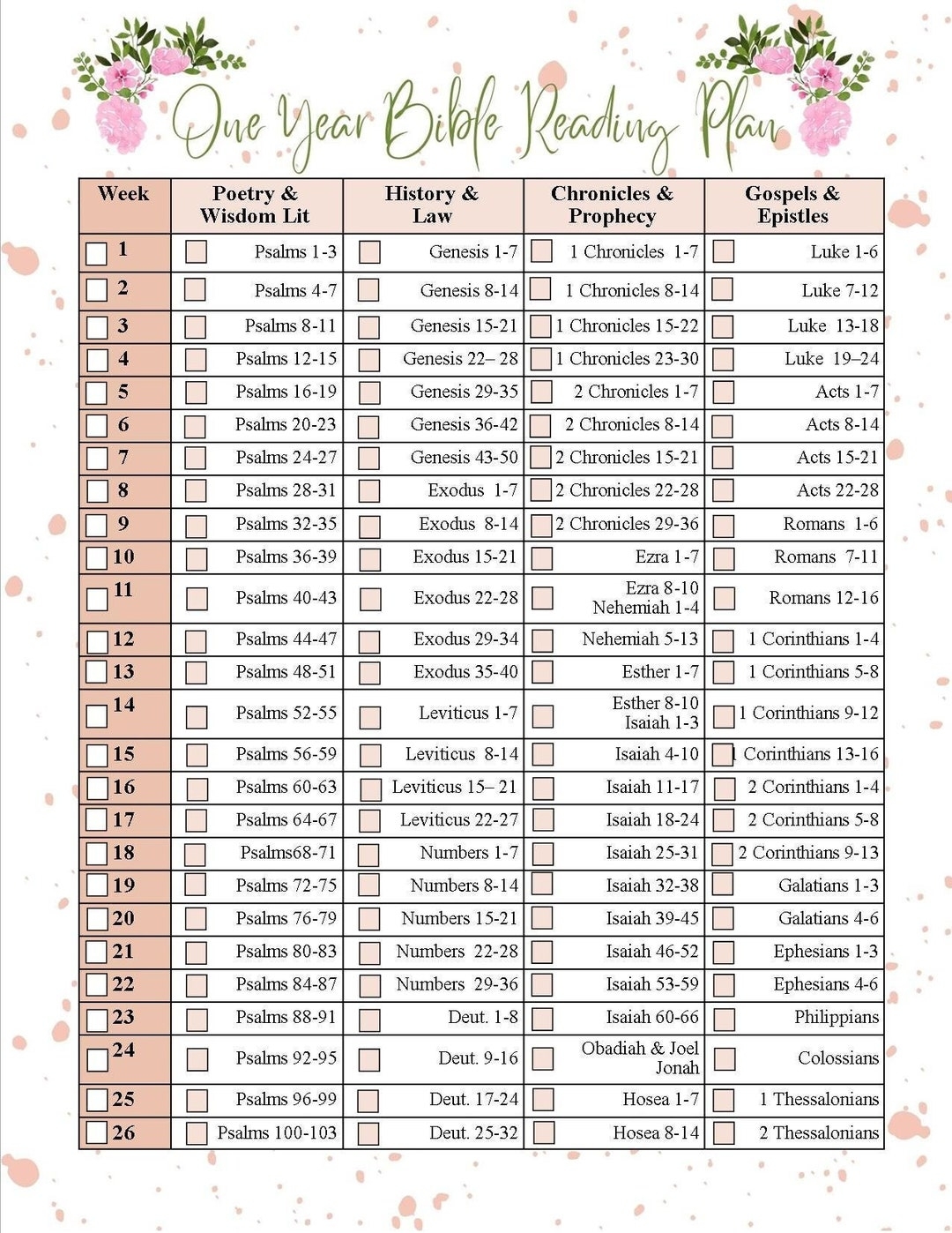 Printable Bible Reading Plan Etsy