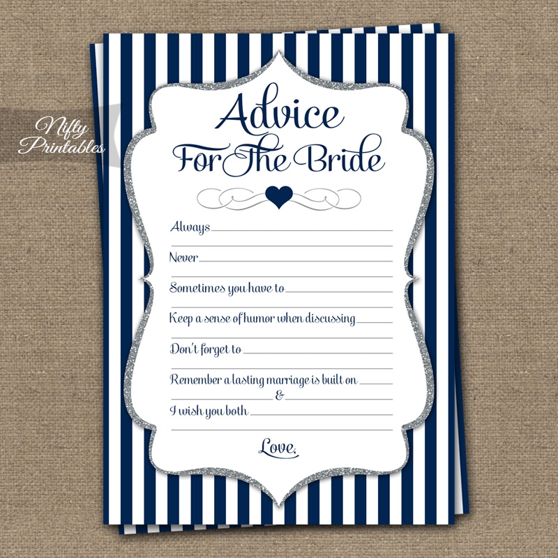 Printable Bridal Shower Advice Cards Navy Blue Silver