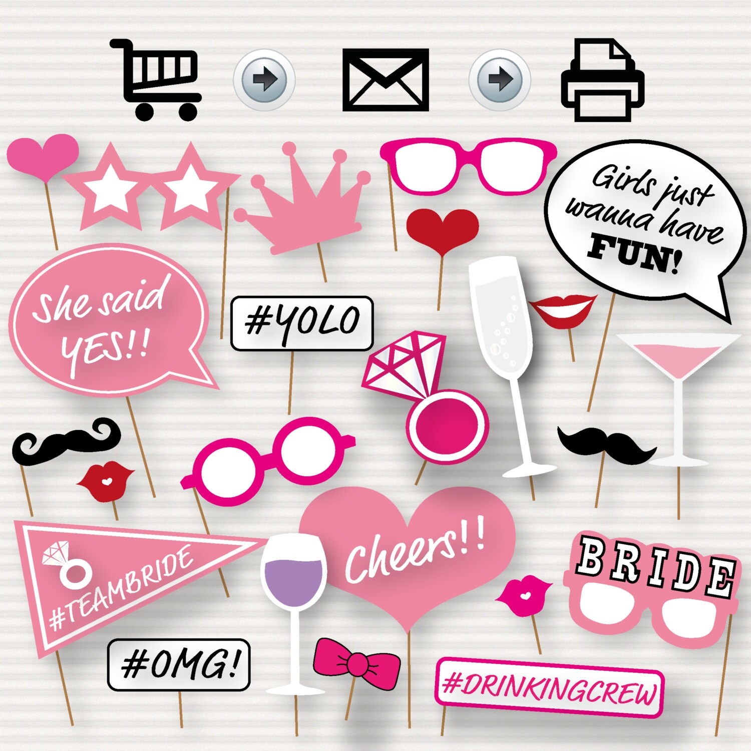 Printable Bridal Shower Photo Booth Props Bride Photobooth Props Bachelorette Printable Props Bachelorette Party Etsy