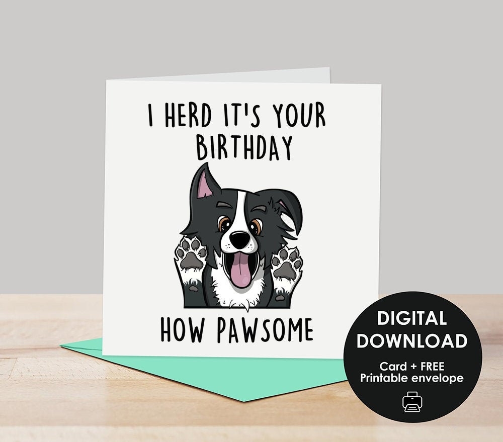 Printable Card Printable Birthday Card Happy Birthday Card Dog Birthday Card Card For Dog Lovers Cute Dog Card Border Collie Card Etsy