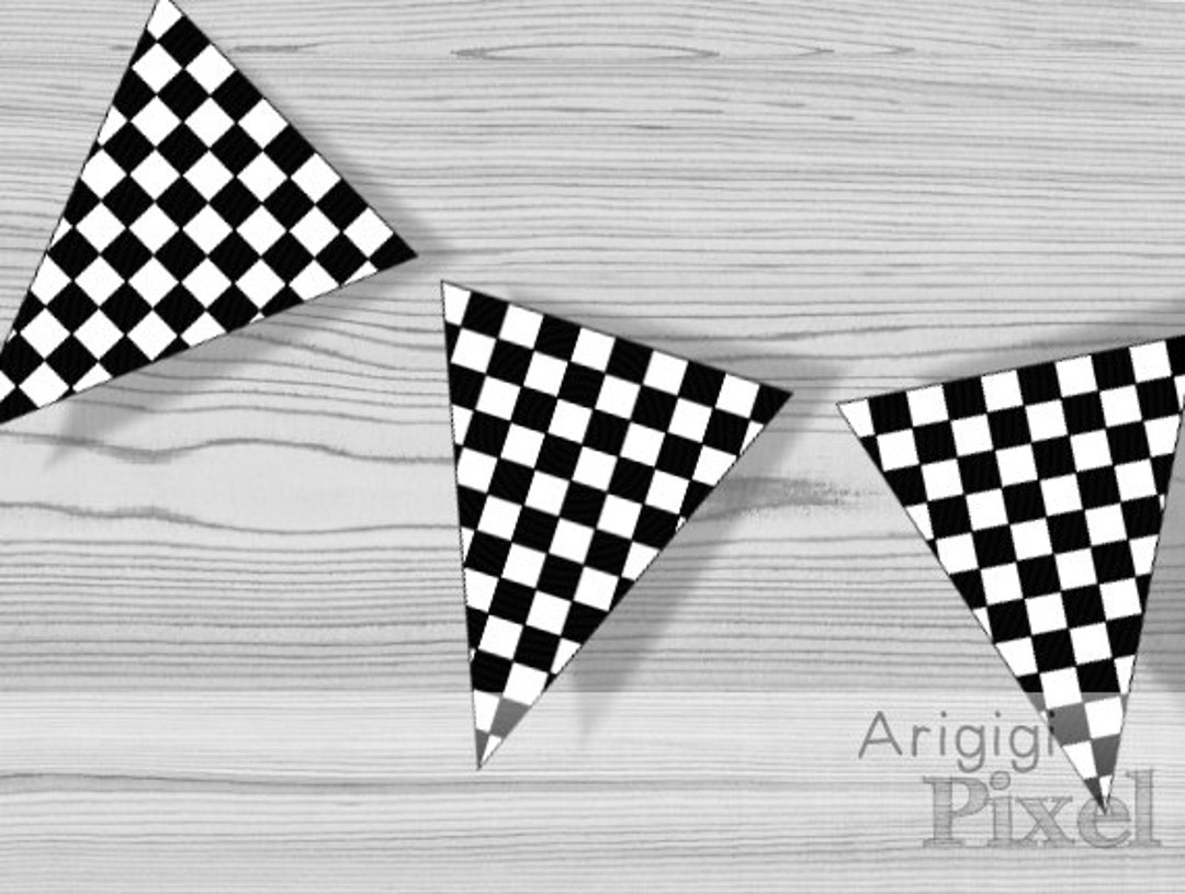 Printable Checkered Pennants Black And White Boy Birthday Party Banner Race Finish Line Flags Download Etsy