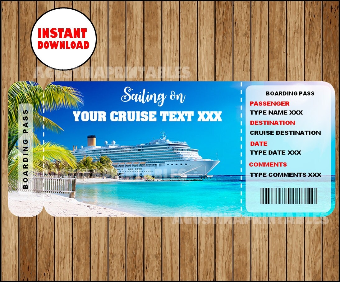 Printable Cruise Vacation Surprise Ticket Boarding Pass Customizable Template Editable PDF File You Fill And Print INSTANT DOWNLOAD Etsy