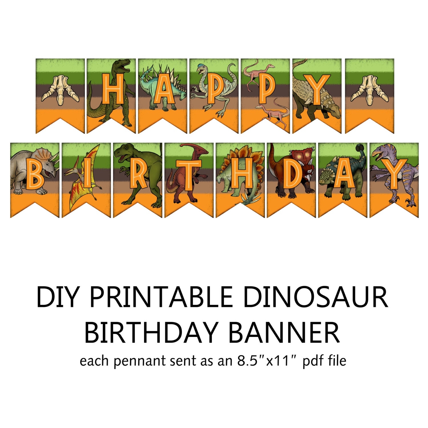 Printable DIY Dinosaur Theme Birthday Banner Alternate Color Scheme Etsy