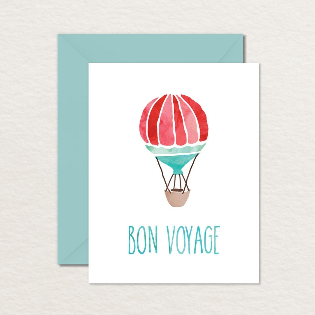 Printable Goodbye Farewell Card Printable Bon Voyage Card Watercolor Hot Air Balloon A2 Printable Greeting Card Etsy