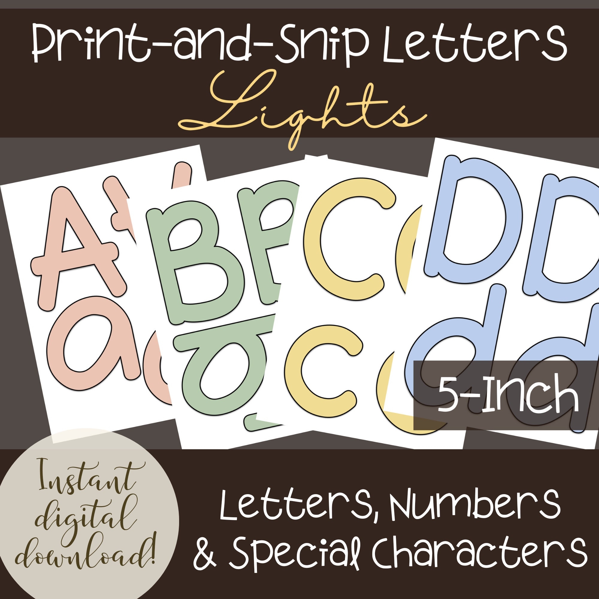 Printable Letters Numbers For Bulletin Boards And Signs 4 PDF Sets Light Colors Banners Print And Cut Classroom Download 5 Inches Etsy