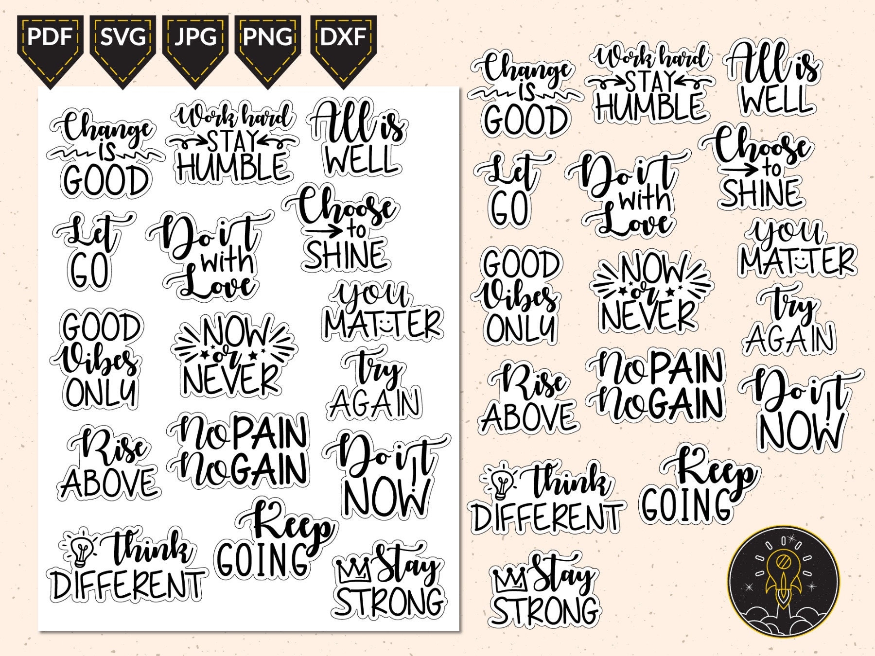 Printable Planner Motivational Quote Stickers Instant Download Png Jpg Svg Dxf Etsy