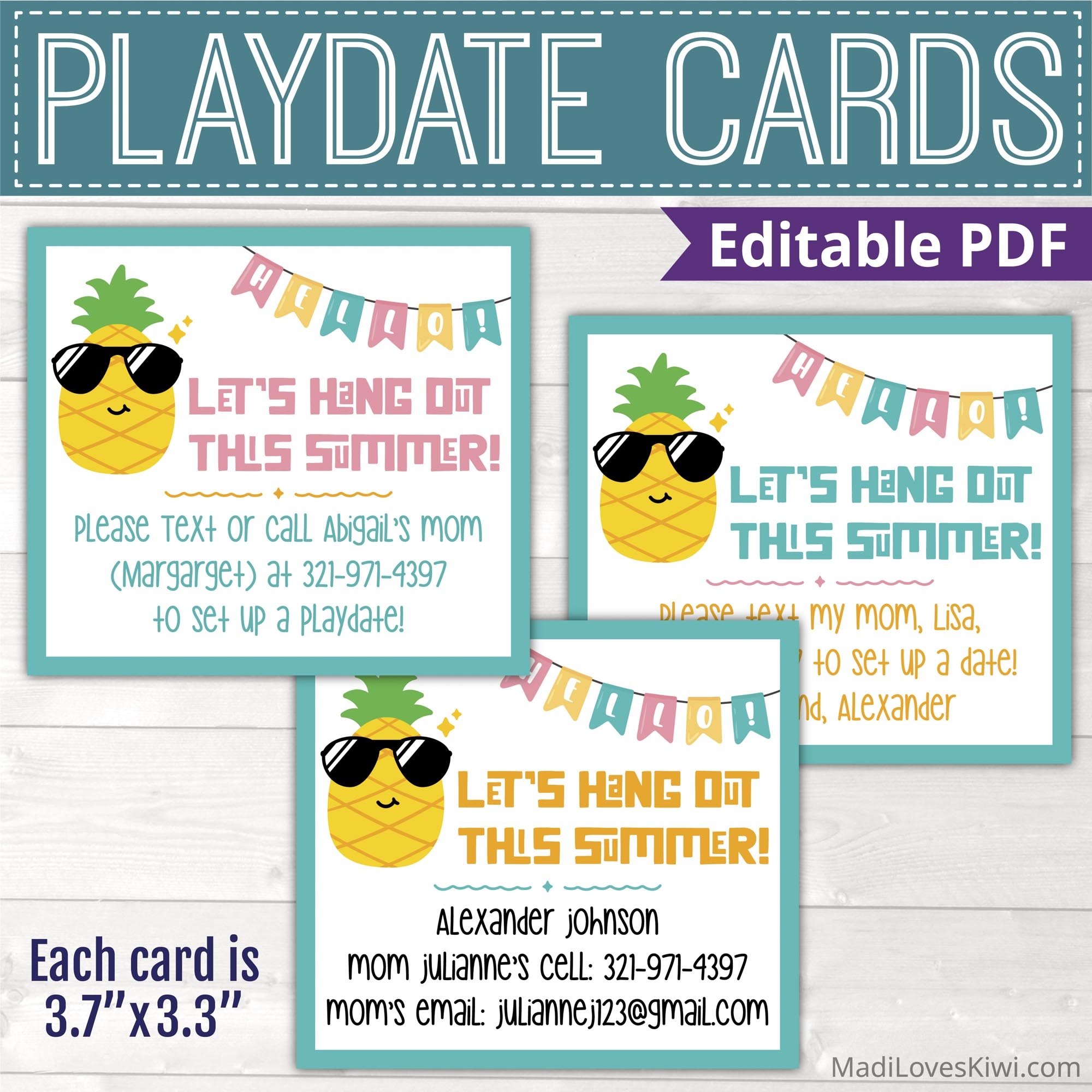 Printable Playdate Card For Kid Pineapple Summer Play Date Card Keep In Touch Madi Loves Kiwi Digital Downloads