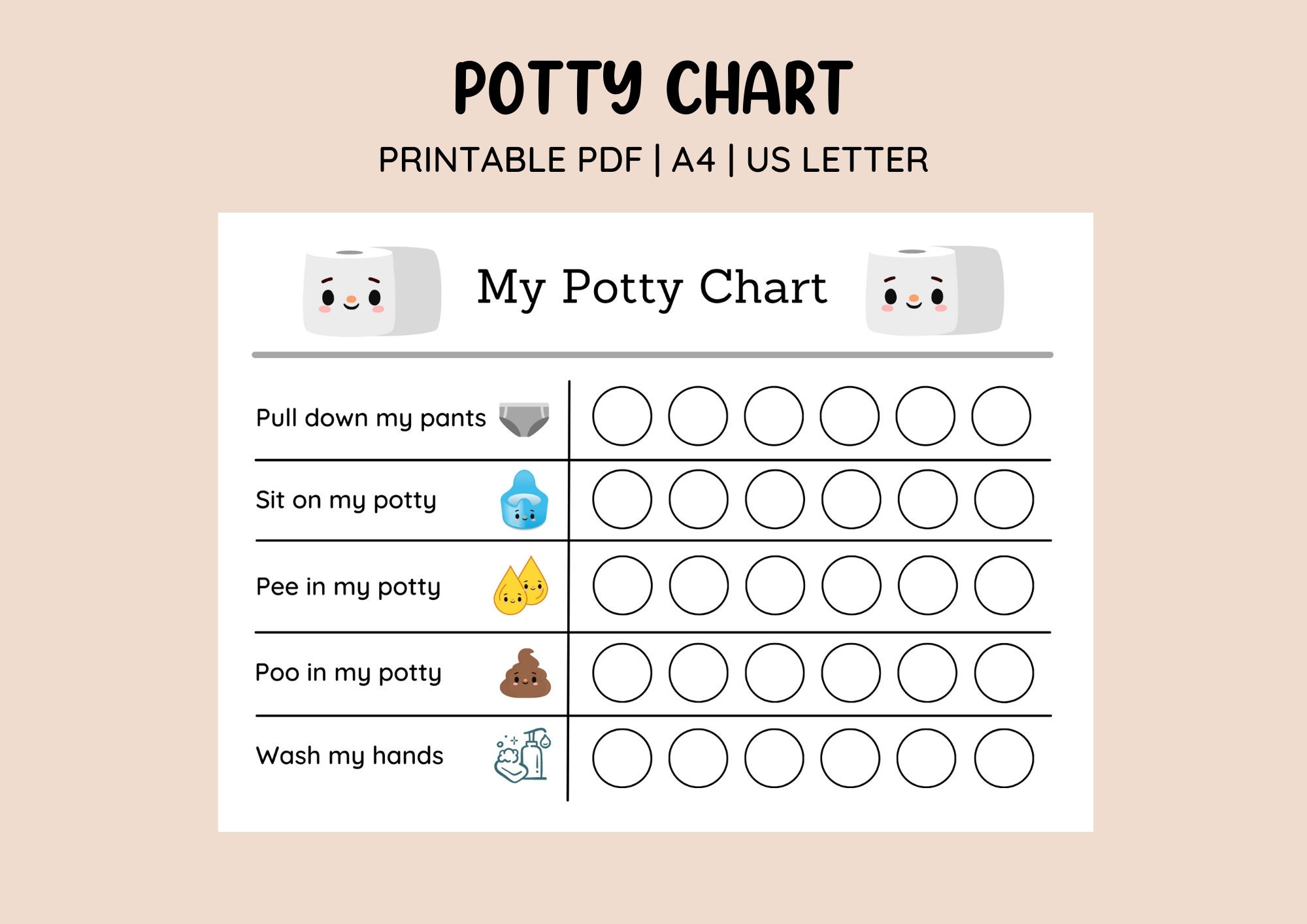 Printable Potty Training Chart Sticker Chart Toilet Training Reward Kids Reward Chart PDF Download Print Yourself Etsy