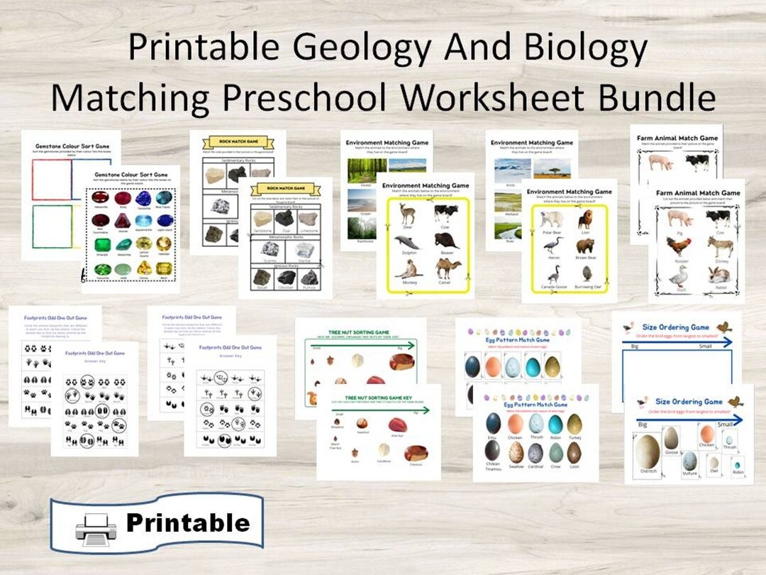Printable Preschool Educational Worksheet Bundle Geology And Biology Worksheets Homeschool Resources Montessori Inspired Etsy