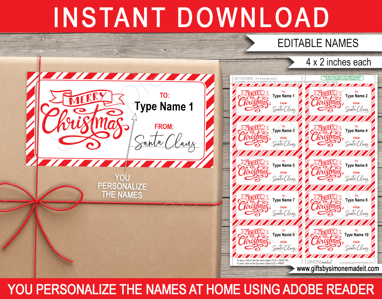 Printable Santa Gift Stickers Template Christmas Gift Labels