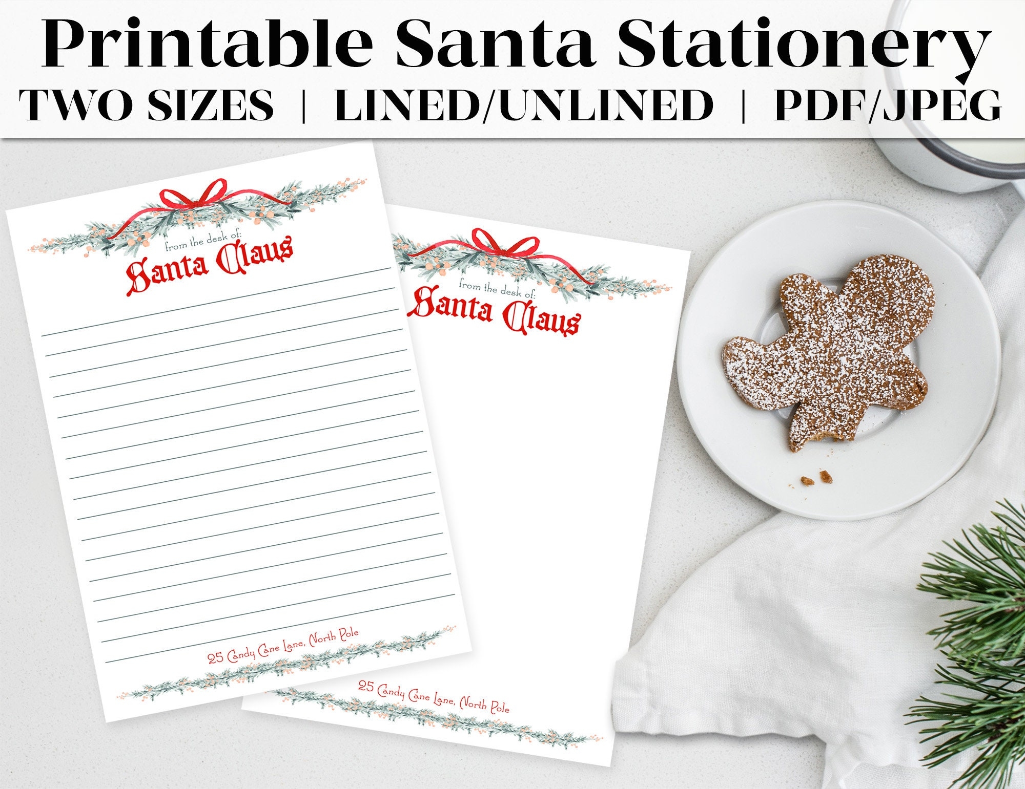 Printable Santa Letterhead Letter From Santa Santa Claus Letter North Pole Letter Christmas Printable Digital Download Etsy