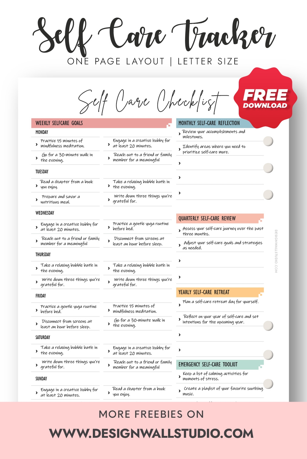 Printable Self Care Tracker